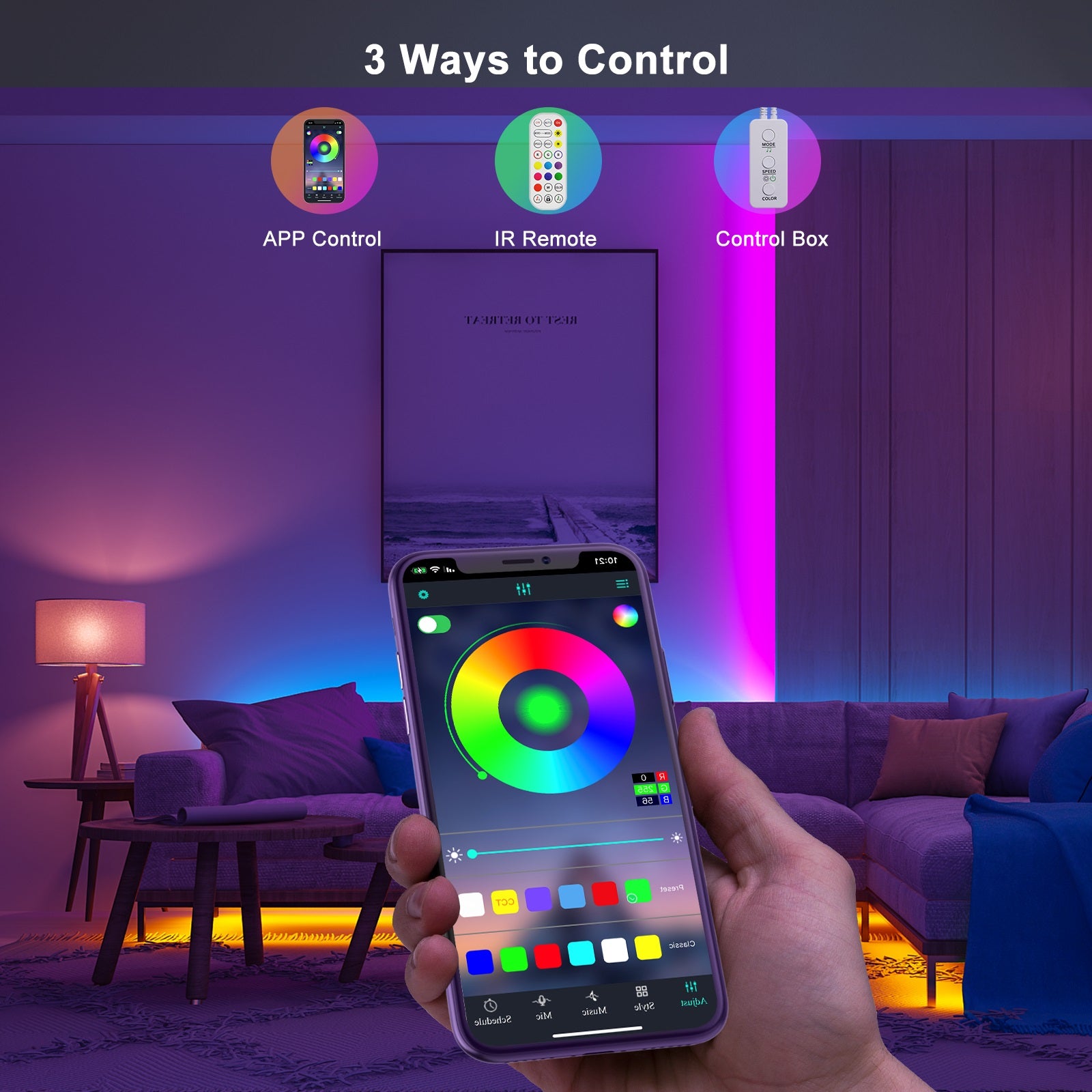 LED Strip Light Controller with APP Control and Music Sync via