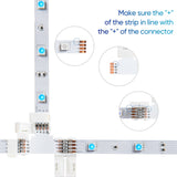 20pcs LED Strip Connectors Set with 8pcs T-Shape PCB Board for Non-Waterproof 10mm 4 Pin RGB LED Strip