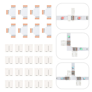 20pcs LED Strip Connectors Set with 8pcs T-Shape PCB Board for Non-Waterproof 10mm 4 Pin RGB LED Strip